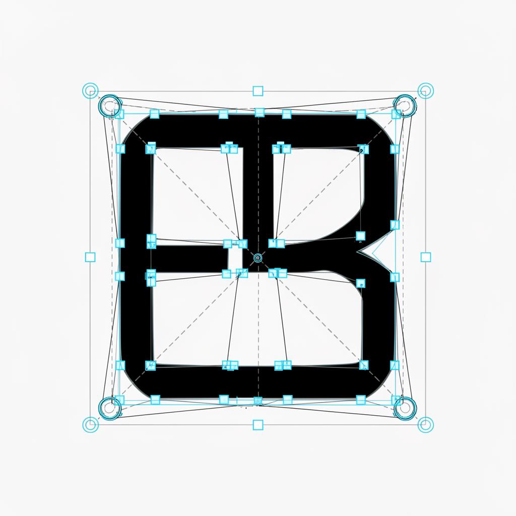 Real SVG conversion with visible anchor points Zoomed SVG output showing anchor points, Bezier handles and wireframe overlays on a clean vector logo